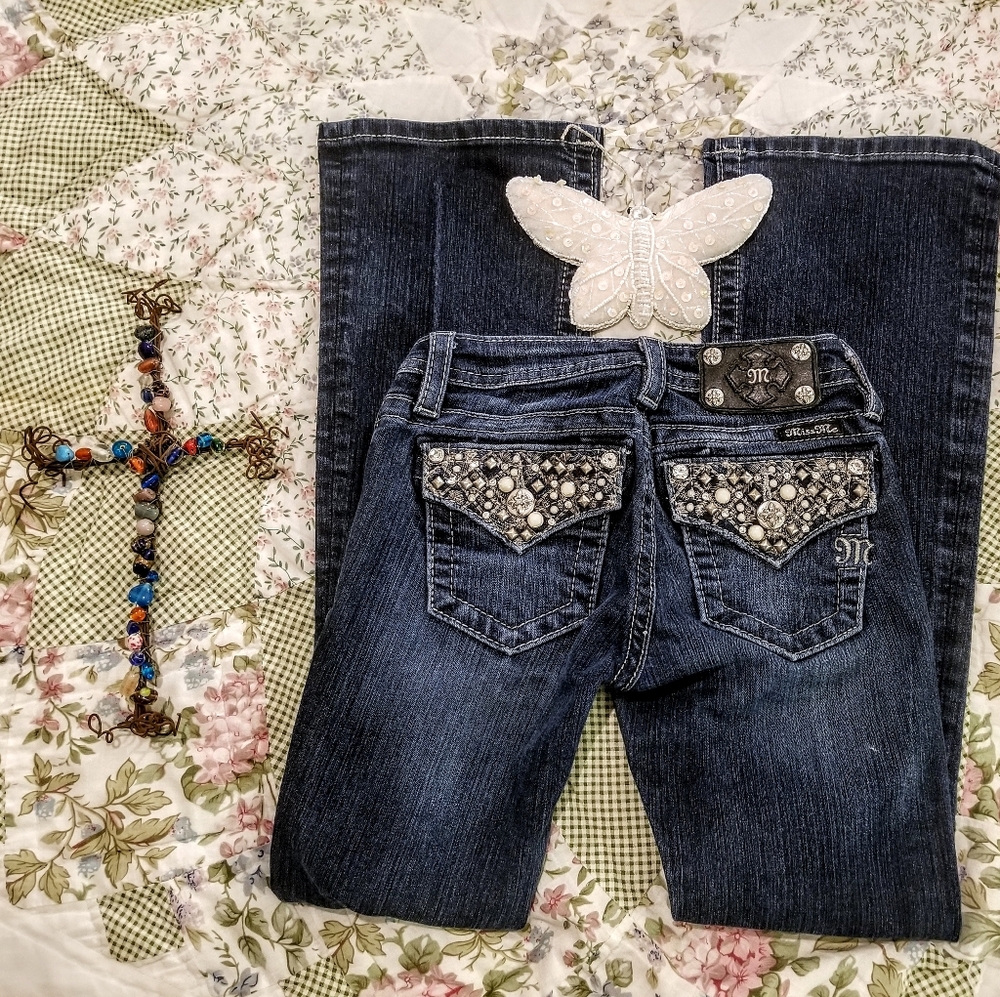 Miss Me Girls Boot Cut Embellish Silver Stitch 10 - Picture 2 of 7